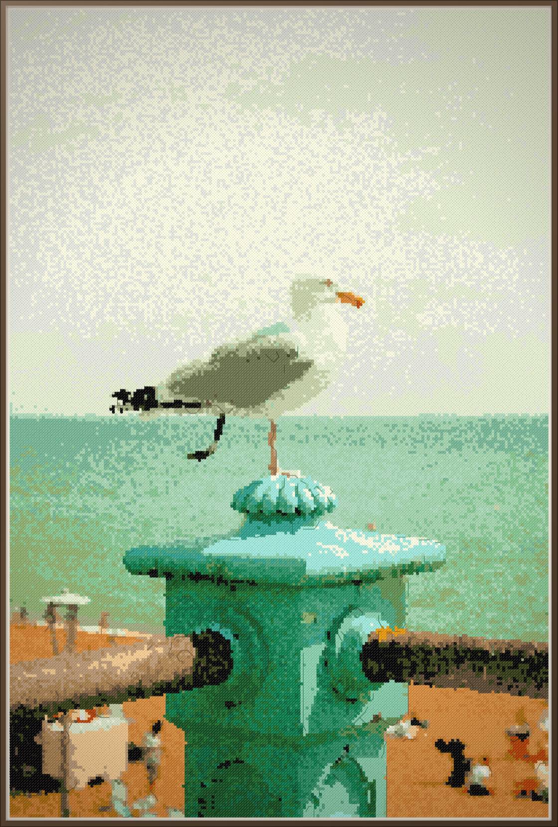 The same seagull photo turned into a Stitcherry cross-stitch pattern